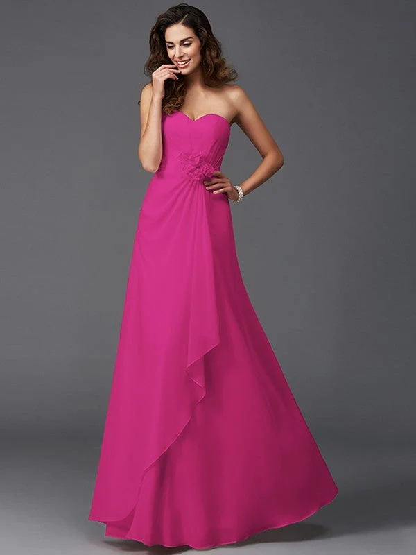 Gorgeous Sweetheart Hand-Made Flower Sleeveless Long Chiffon Bridesmaid Dresses - Image 11