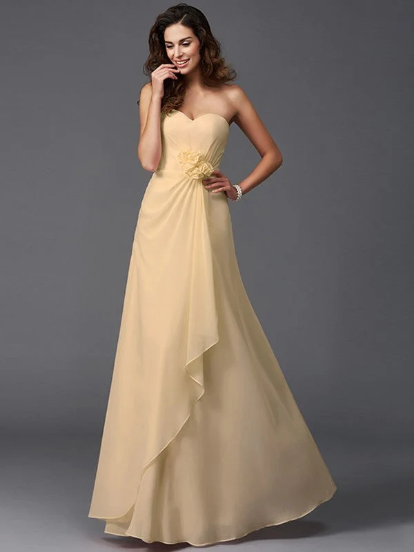 Gorgeous Sweetheart Hand-Made Flower Sleeveless Long Chiffon Bridesmaid Dresses - Image 12