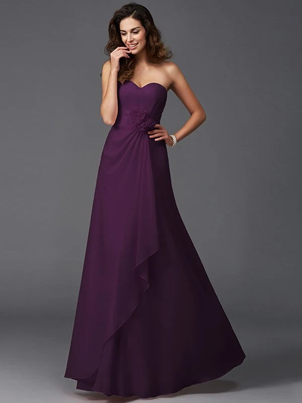Gorgeous Sweetheart Hand-Made Flower Sleeveless Long Chiffon Bridesmaid Dresses - Image 13