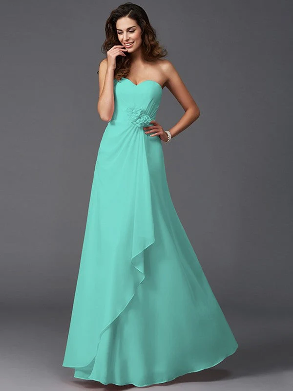 Gorgeous Sweetheart Hand-Made Flower Sleeveless Long Chiffon Bridesmaid Dresses - Image 14