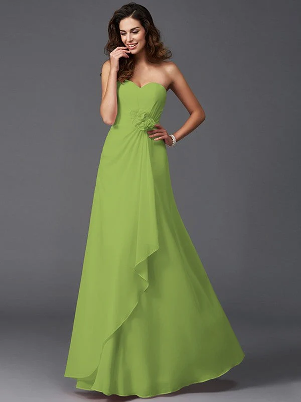 Gorgeous Sweetheart Hand-Made Flower Sleeveless Long Chiffon Bridesmaid Dresses - Image 15