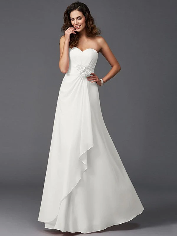 Gorgeous Sweetheart Hand-Made Flower Sleeveless Long Chiffon Bridesmaid Dresses - Image 16