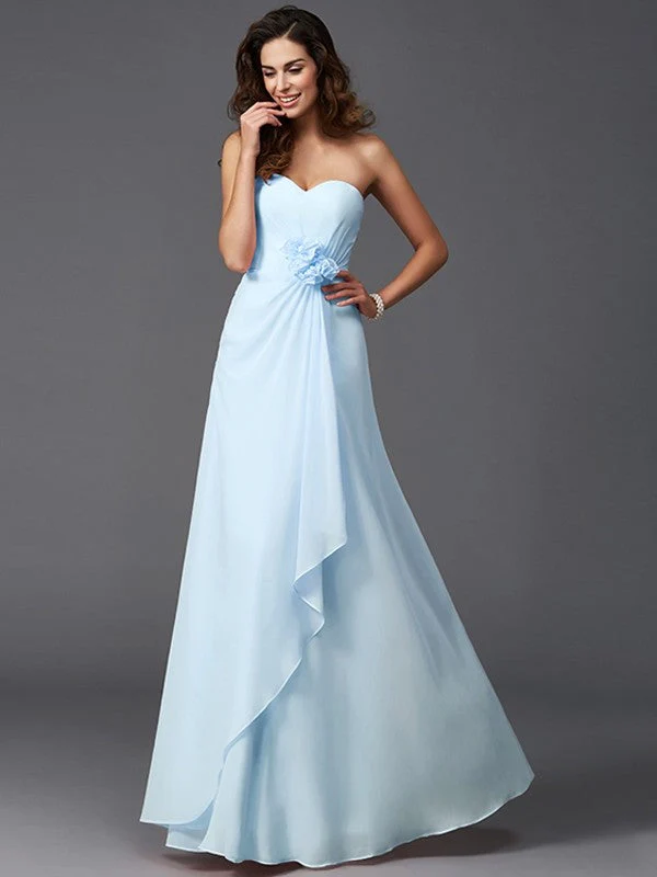 Gorgeous Sweetheart Hand-Made Flower Sleeveless Long Chiffon Bridesmaid Dresses - Image 18