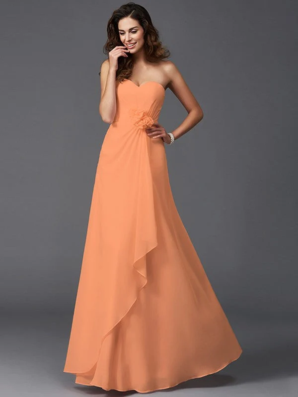 Gorgeous Sweetheart Hand-Made Flower Sleeveless Long Chiffon Bridesmaid Dresses - Image 19