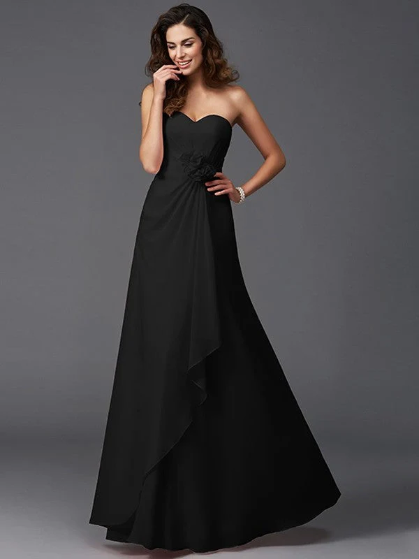 Gorgeous Sweetheart Hand-Made Flower Sleeveless Long Chiffon Bridesmaid Dresses - Image 2