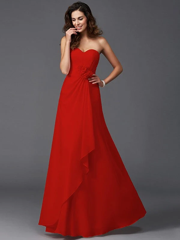 Gorgeous Sweetheart Hand-Made Flower Sleeveless Long Chiffon Bridesmaid Dresses - Image 24
