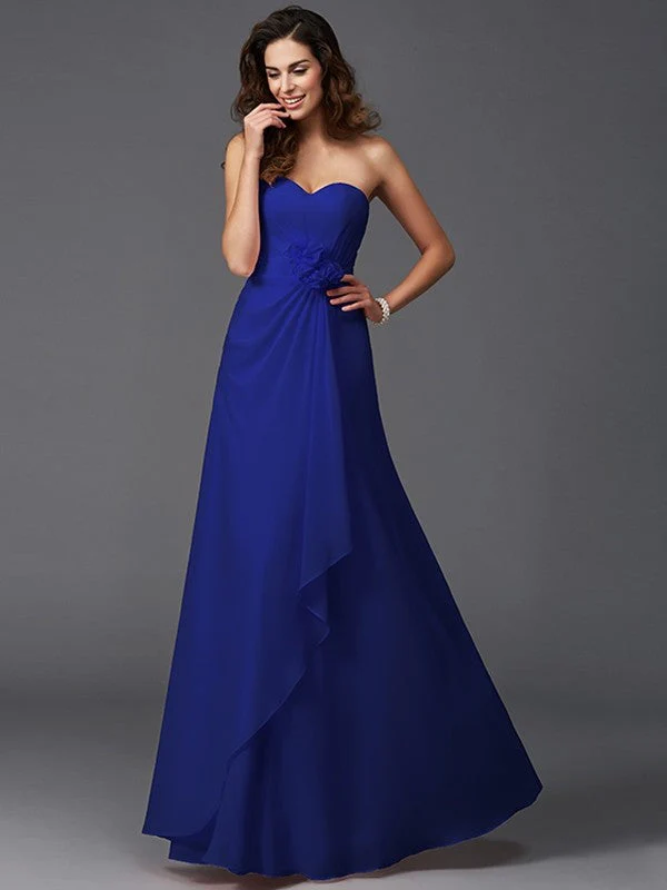 Gorgeous Sweetheart Hand-Made Flower Sleeveless Long Chiffon Bridesmaid Dresses - Image 25