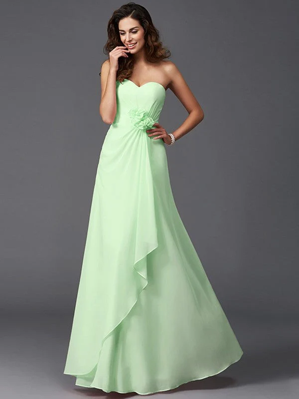 Gorgeous Sweetheart Hand-Made Flower Sleeveless Long Chiffon Bridesmaid Dresses - Image 26