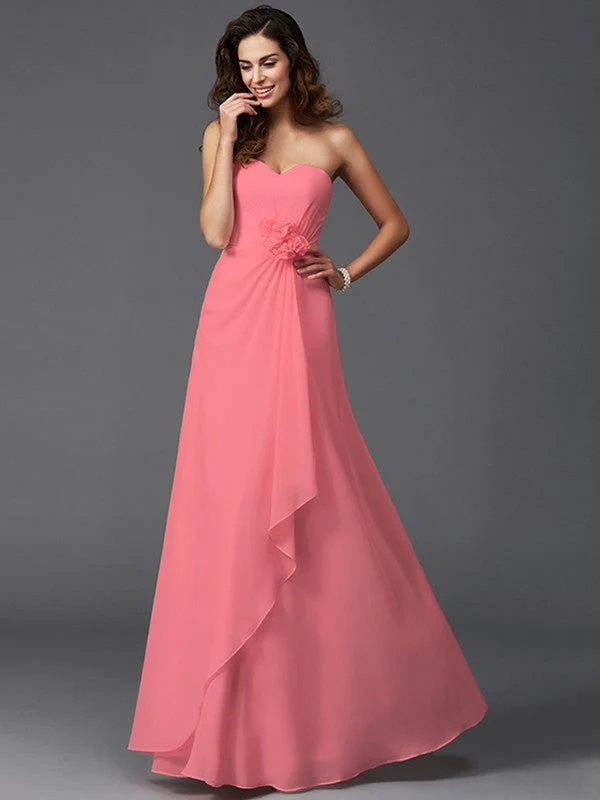 Gorgeous Sweetheart Hand-Made Flower Sleeveless Long Chiffon Bridesmaid Dresses - Image 27