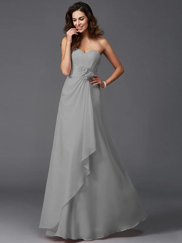 Gorgeous Sweetheart Hand-Made Flower Sleeveless Long Chiffon Bridesmaid Dresses - Image 28