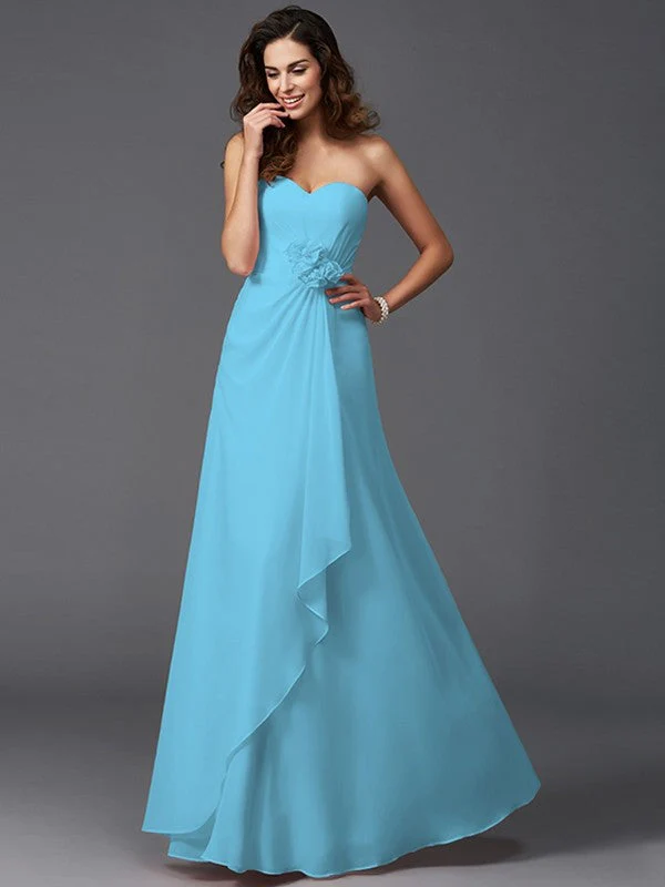 Gorgeous Sweetheart Hand-Made Flower Sleeveless Long Chiffon Bridesmaid Dresses - Image 3