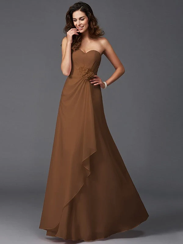 Gorgeous Sweetheart Hand-Made Flower Sleeveless Long Chiffon Bridesmaid Dresses - Image 4