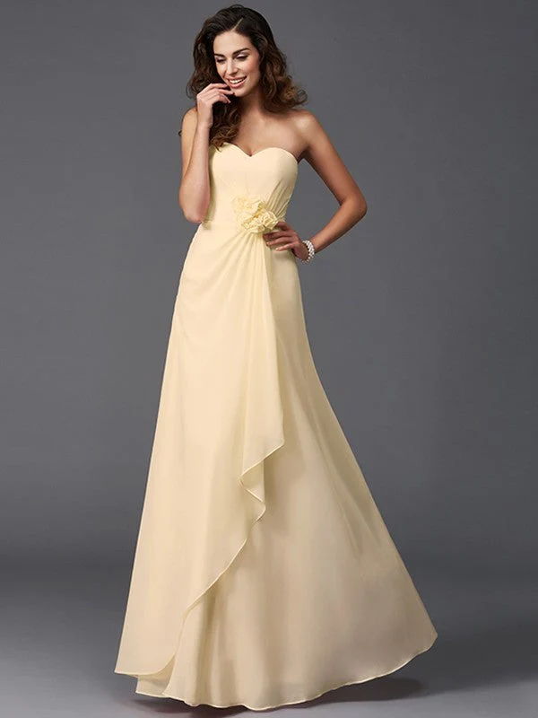 Gorgeous Sweetheart Hand-Made Flower Sleeveless Long Chiffon Bridesmaid Dresses - Image 5