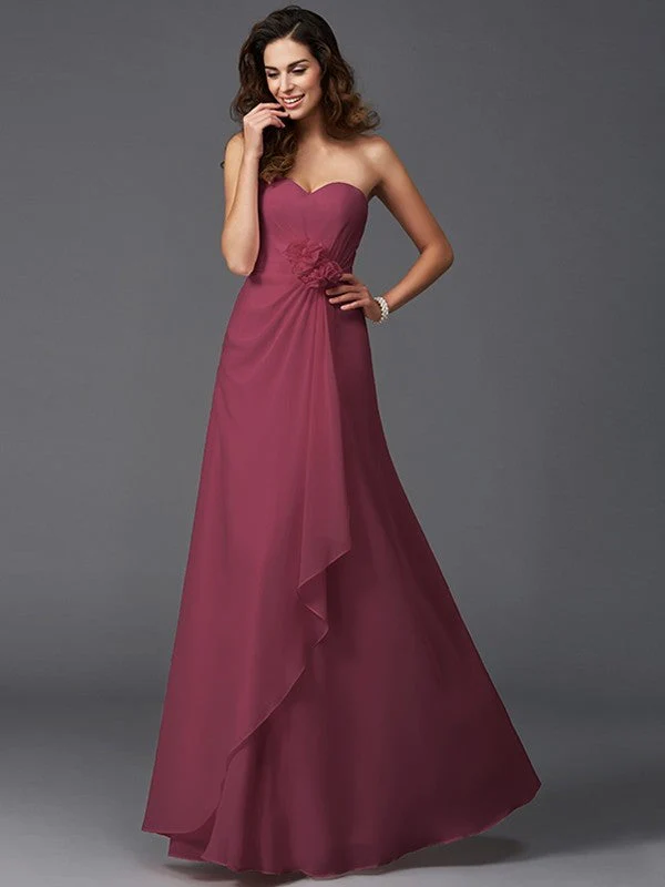 Gorgeous Sweetheart Hand-Made Flower Sleeveless Long Chiffon Bridesmaid Dresses - Image 6