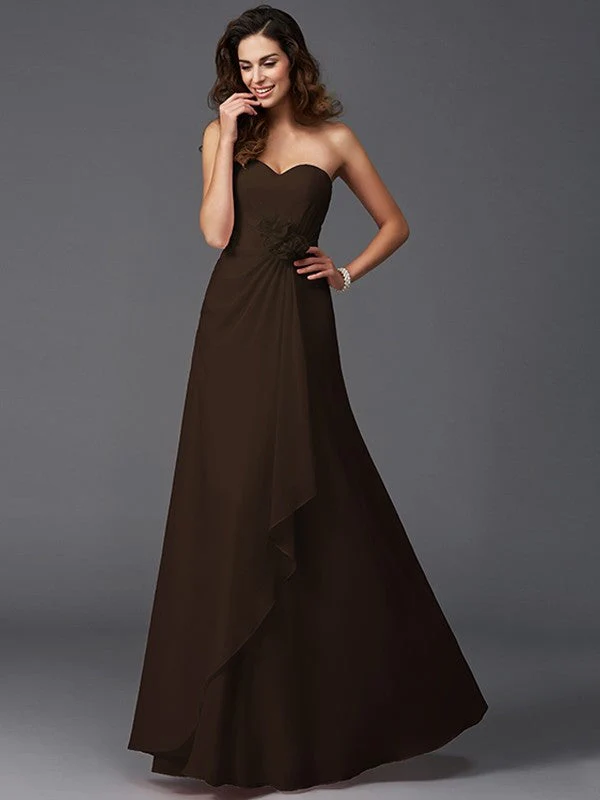 Gorgeous Sweetheart Hand-Made Flower Sleeveless Long Chiffon Bridesmaid Dresses - Image 7