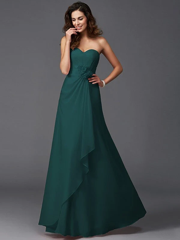 Gorgeous Sweetheart Hand-Made Flower Sleeveless Long Chiffon Bridesmaid Dresses - Image 9