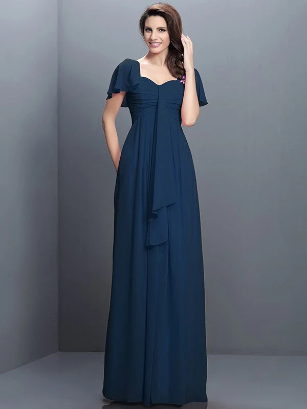 Gorgeous Sweetheart Pleats 1/2 Sleeves Long Chiffon Bridesmaid Dresses - Image 10