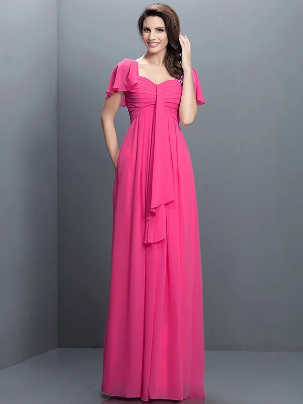 Gorgeous Sweetheart Pleats 1/2 Sleeves Long Chiffon Bridesmaid Dresses - Image 11