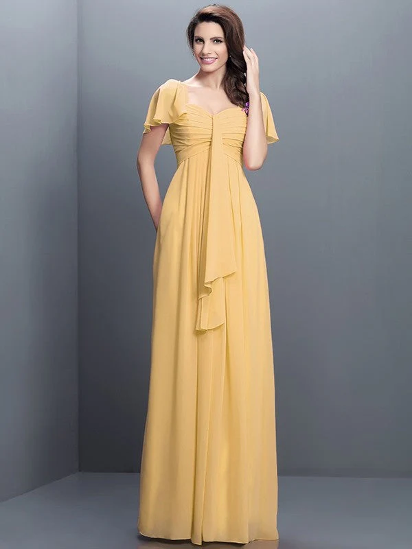 Gorgeous Sweetheart Pleats 1/2 Sleeves Long Chiffon Bridesmaid Dresses - Image 12