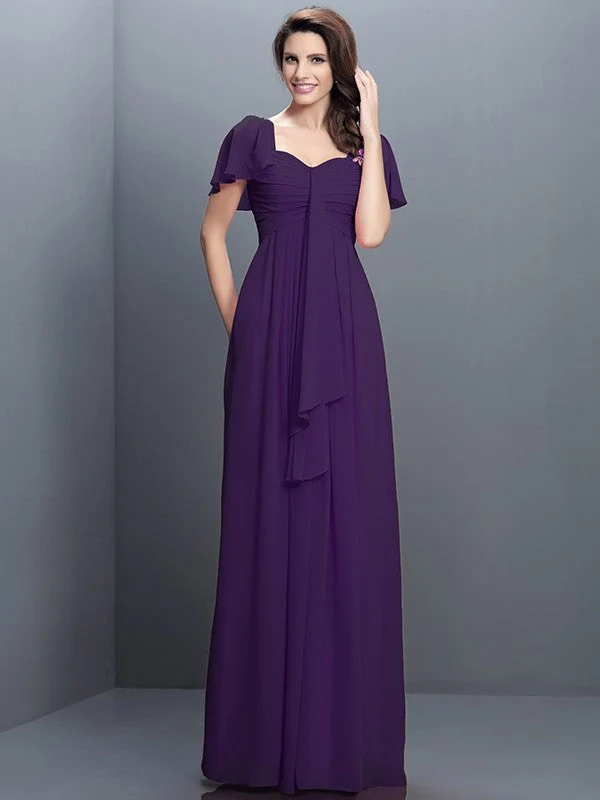 Gorgeous Sweetheart Pleats 1/2 Sleeves Long Chiffon Bridesmaid Dresses - Image 13