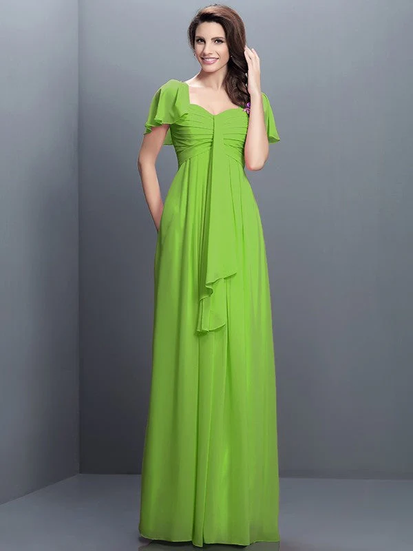 Gorgeous Sweetheart Pleats 1/2 Sleeves Long Chiffon Bridesmaid Dresses - Image 14
