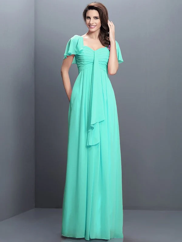 Gorgeous Sweetheart Pleats 1/2 Sleeves Long Chiffon Bridesmaid Dresses - Image 15