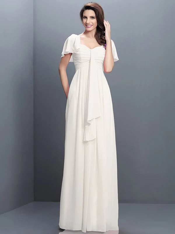 Gorgeous Sweetheart Pleats 1/2 Sleeves Long Chiffon Bridesmaid Dresses - Image 16