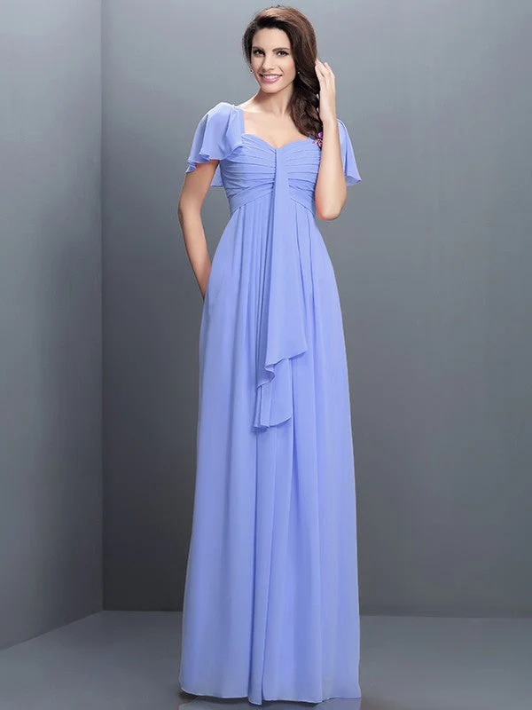 Gorgeous Sweetheart Pleats 1/2 Sleeves Long Chiffon Bridesmaid Dresses - Image 17