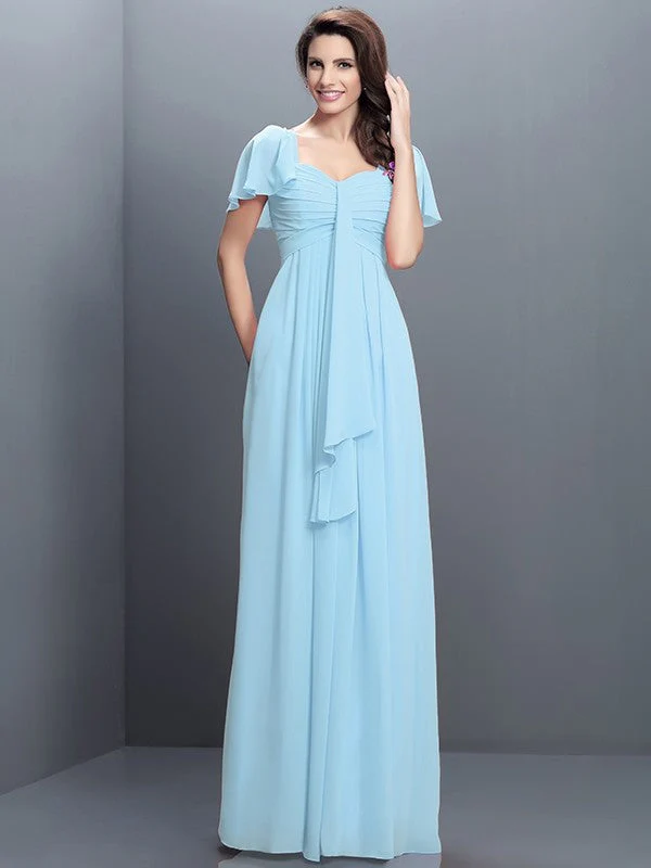 Gorgeous Sweetheart Pleats 1/2 Sleeves Long Chiffon Bridesmaid Dresses - Image 18