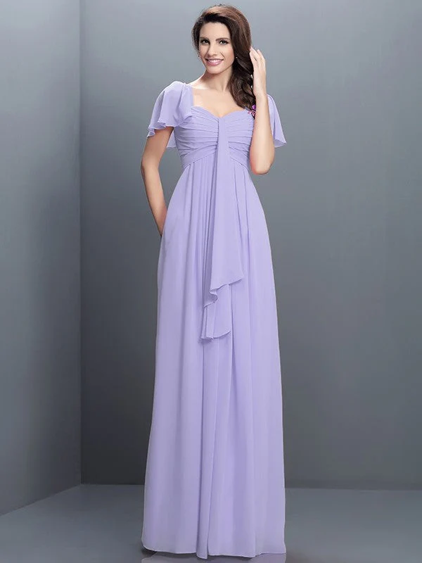 Gorgeous Sweetheart Pleats 1/2 Sleeves Long Chiffon Bridesmaid Dresses - Image 19