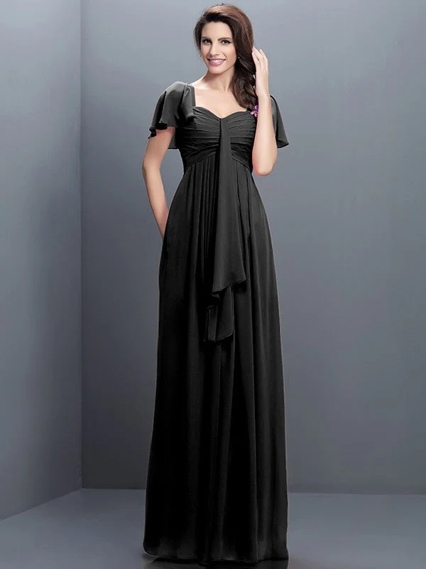 Gorgeous Sweetheart Pleats 1/2 Sleeves Long Chiffon Bridesmaid Dresses - Image 2