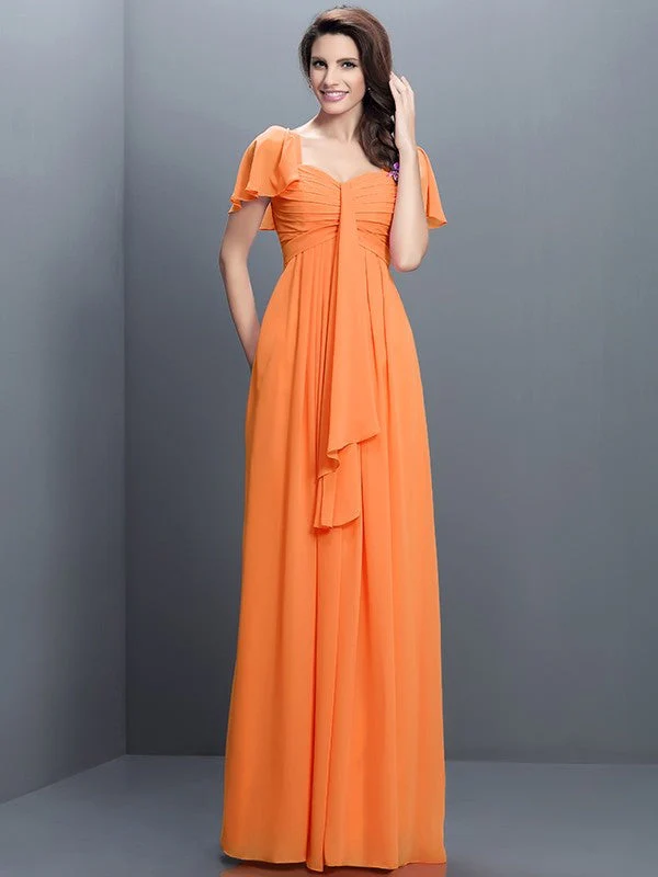 Gorgeous Sweetheart Pleats 1/2 Sleeves Long Chiffon Bridesmaid Dresses - Image 20