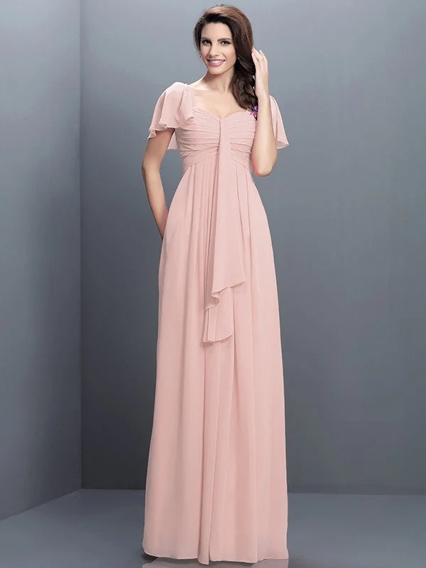 Gorgeous Sweetheart Pleats 1/2 Sleeves Long Chiffon Bridesmaid Dresses - Image 21