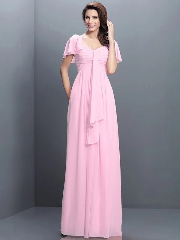 Gorgeous Sweetheart Pleats 1/2 Sleeves Long Chiffon Bridesmaid Dresses - Image 22