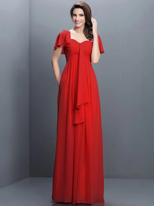Gorgeous Sweetheart Pleats 1/2 Sleeves Long Chiffon Bridesmaid Dresses - Image 23