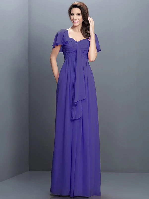 Gorgeous Sweetheart Pleats 1/2 Sleeves Long Chiffon Bridesmaid Dresses - Image 24