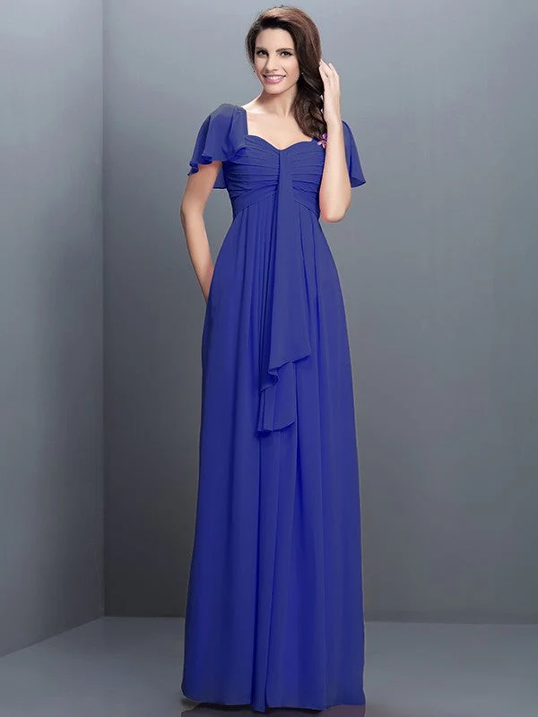 Gorgeous Sweetheart Pleats 1/2 Sleeves Long Chiffon Bridesmaid Dresses - Image 25