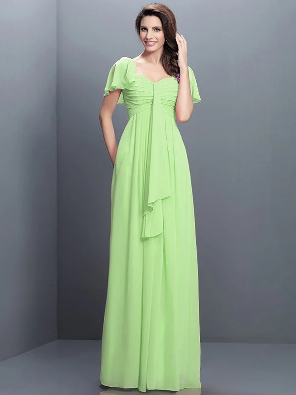 Gorgeous Sweetheart Pleats 1/2 Sleeves Long Chiffon Bridesmaid Dresses - Image 26