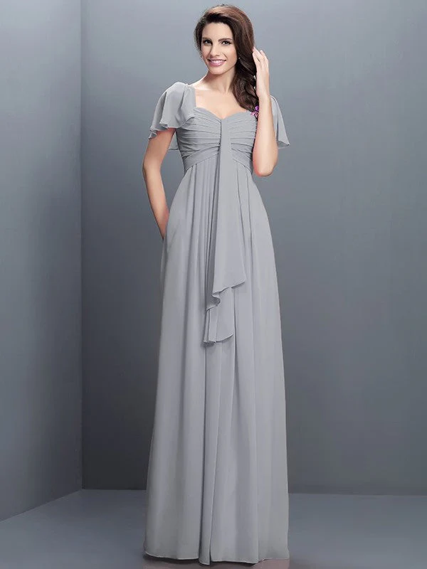 Gorgeous Sweetheart Pleats 1/2 Sleeves Long Chiffon Bridesmaid Dresses - Image 27