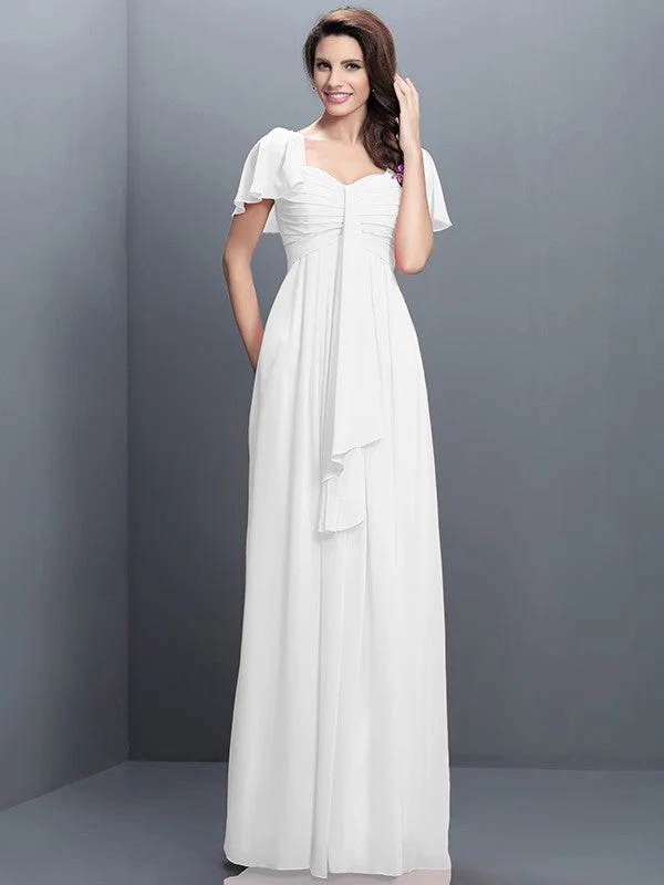 Gorgeous Sweetheart Pleats 1/2 Sleeves Long Chiffon Bridesmaid Dresses - Image 28