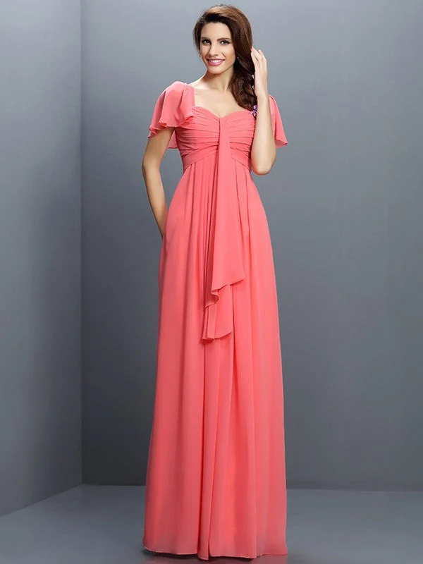 Gorgeous Sweetheart Pleats 1/2 Sleeves Long Chiffon Bridesmaid Dresses - Image 29
