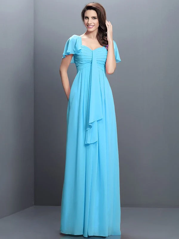 Gorgeous Sweetheart Pleats 1/2 Sleeves Long Chiffon Bridesmaid Dresses - Image 3