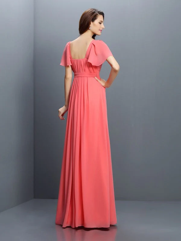 Gorgeous Sweetheart Pleats 1/2 Sleeves Long Chiffon Bridesmaid Dresses - Image 30
