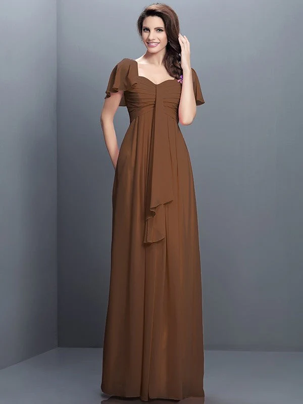 Gorgeous Sweetheart Pleats 1/2 Sleeves Long Chiffon Bridesmaid Dresses - Image 4