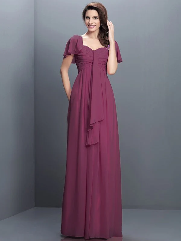 Gorgeous Sweetheart Pleats 1/2 Sleeves Long Chiffon Bridesmaid Dresses - Image 5