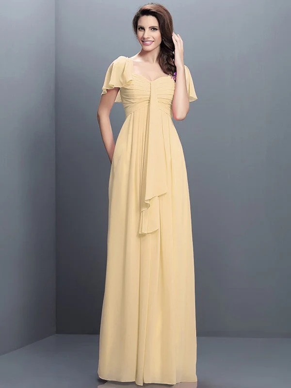 Gorgeous Sweetheart Pleats 1/2 Sleeves Long Chiffon Bridesmaid Dresses - Image 6