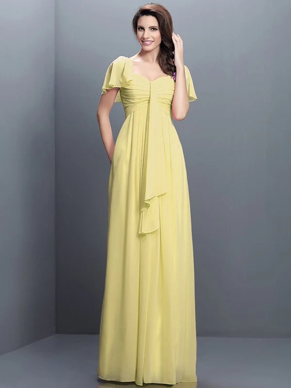 Gorgeous Sweetheart Pleats 1/2 Sleeves Long Chiffon Bridesmaid Dresses - Image 8