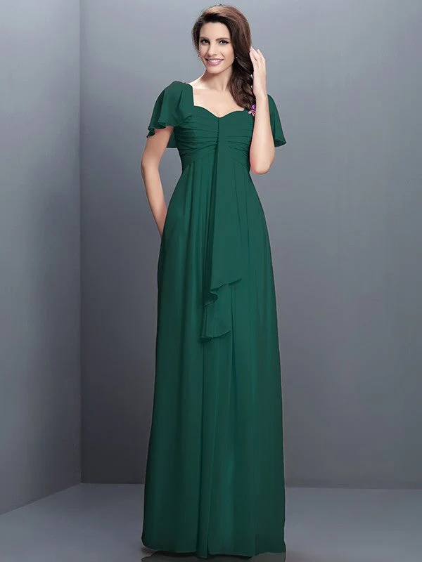 Gorgeous Sweetheart Pleats 1/2 Sleeves Long Chiffon Bridesmaid Dresses - Image 9
