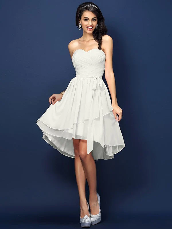 Gorgeous Sweetheart Pleats Bowknot Sleeveless Short Chiffon Bridesmaid Dresses - Image 16