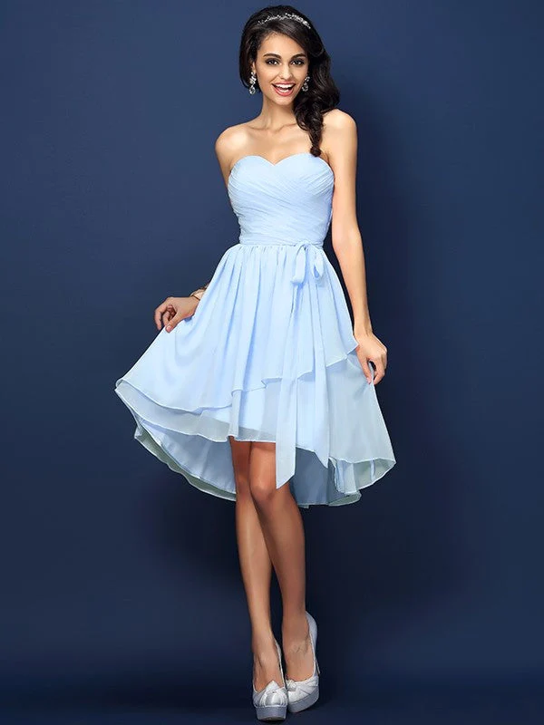 Gorgeous Sweetheart Pleats Bowknot Sleeveless Short Chiffon Bridesmaid Dresses - Image 18